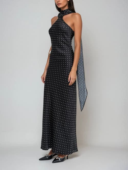 Sisterly Léonie Halter Polka-dot Satin Gown In Black