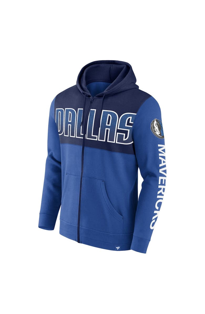 FANATICS Men's Fanatics Branded Blue/Navy Dallas Mavericks Skyhook Colorblock Full-Zip Hoodie, Alternate, color, 