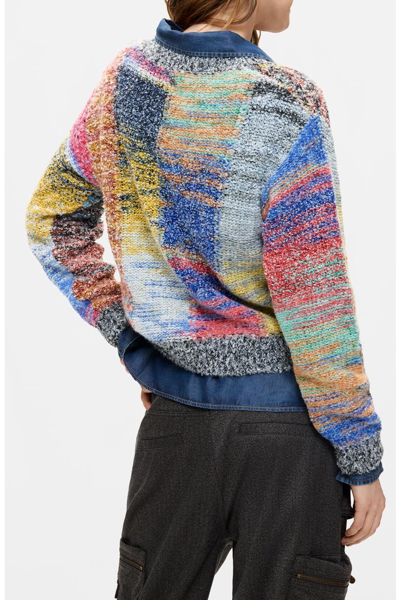 Check Textured V-Neck Pullover, Alternate, color, ORANGE RED