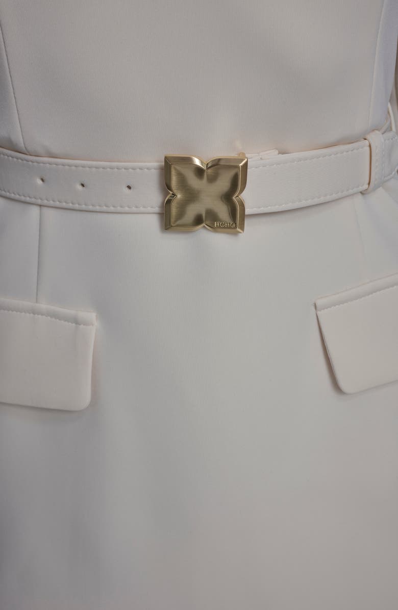 BCBG Belted Long Sleeve Sheath Dress, Alternate, color, Ecru