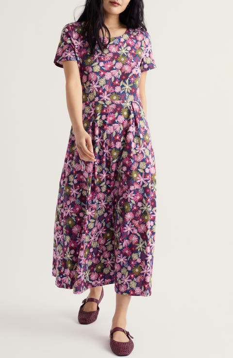 Veronica Floral Stretch Organic Cotton Midi Dress