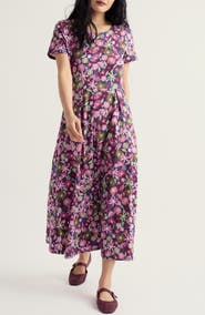 Seasalt Cornwall Veronica Floral Stretch Organic Cotton Midi Dress