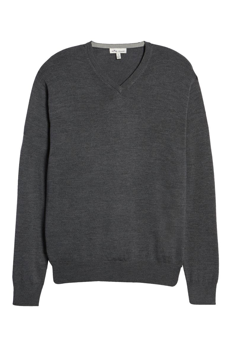 Crown Wool & Silk V-Neck Sweater, Alternate, color, CHARCOAL
