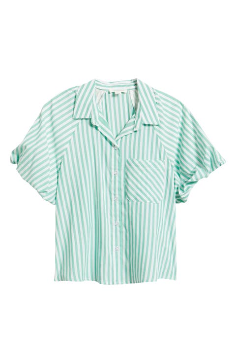 Biance Bubble Sleeve Button-Up Top