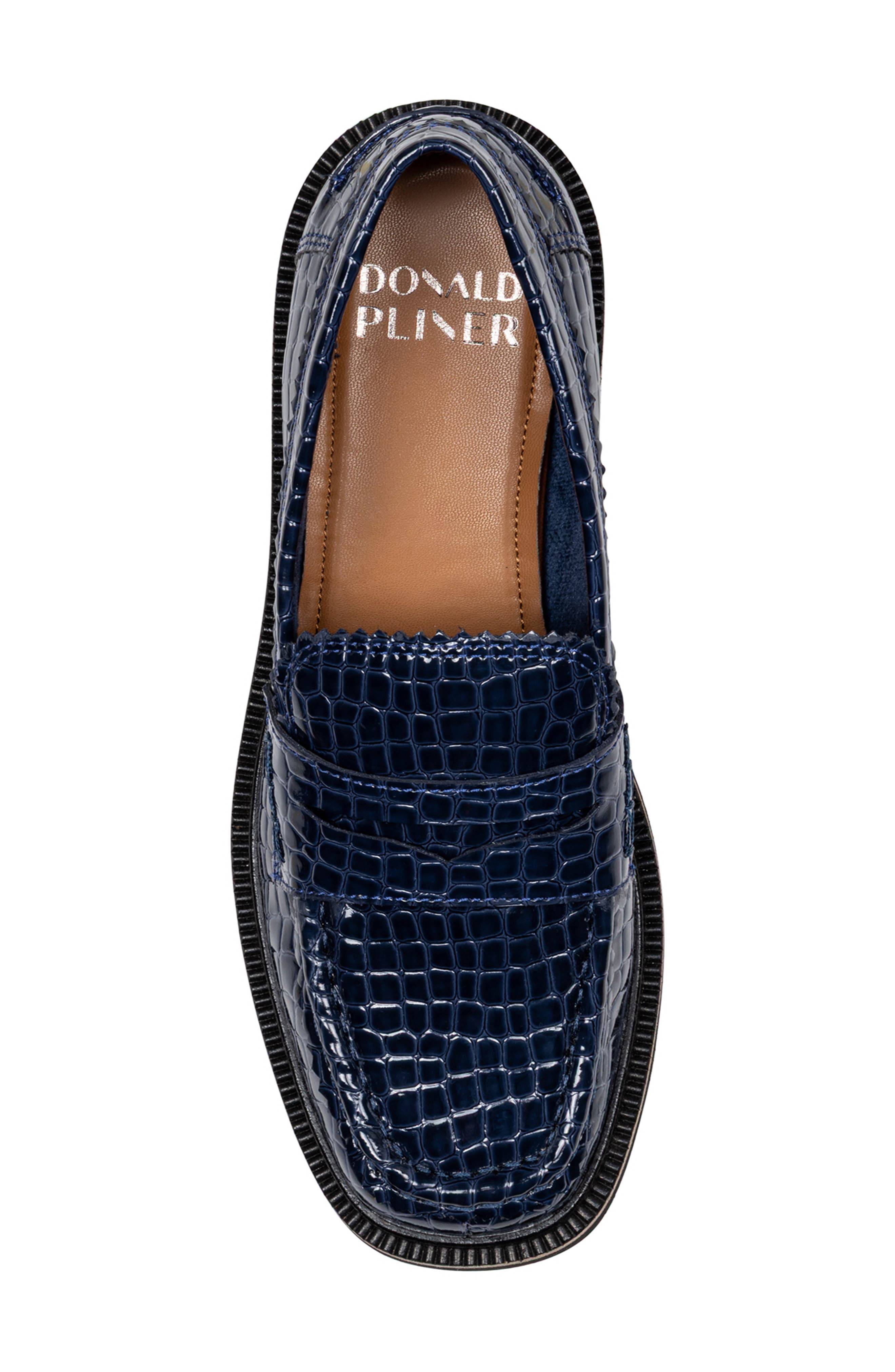 Donald Pliner Croc Embossed Loafer, Alternate, color, Navy