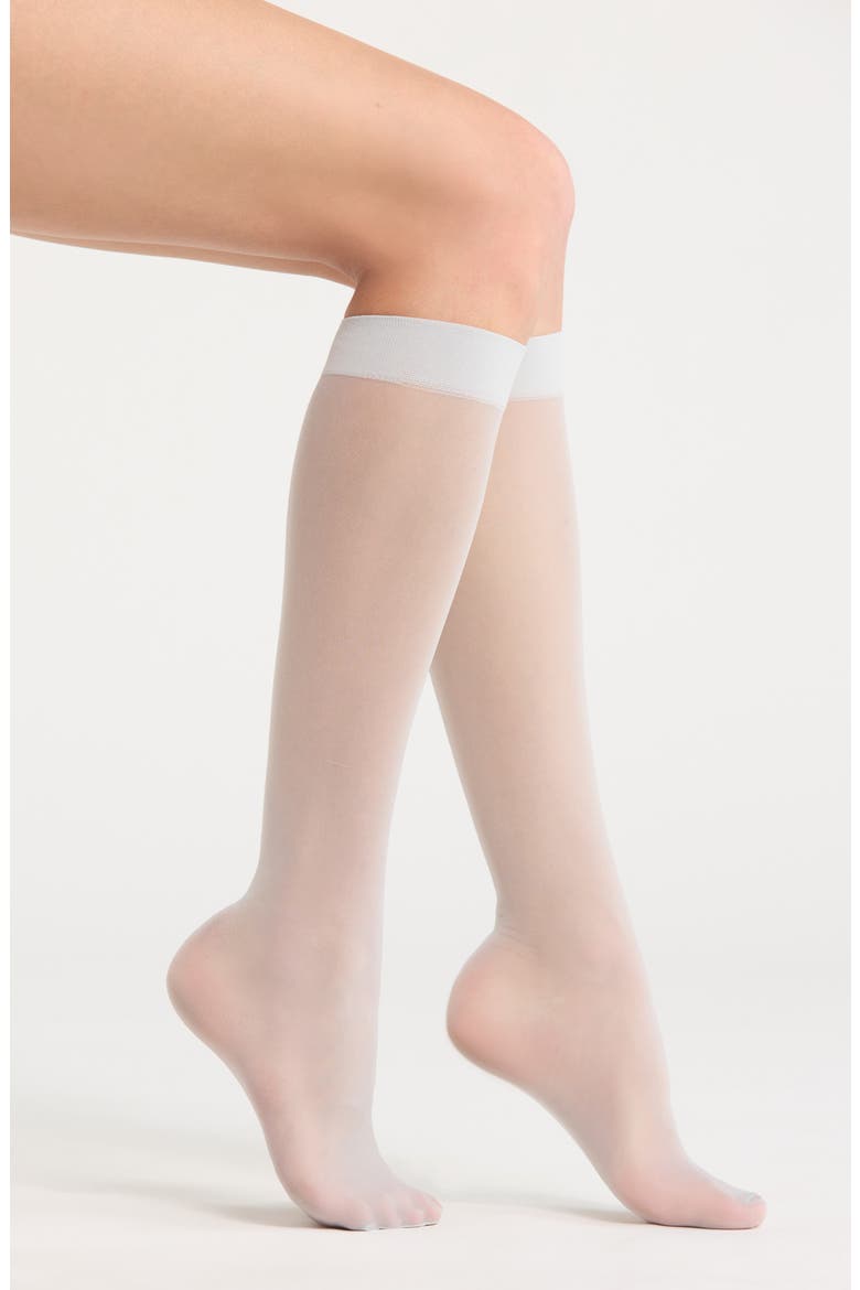 Semisheer Back Seam Knee High Socks, Main, color, BLUE FLOATY- WHITE