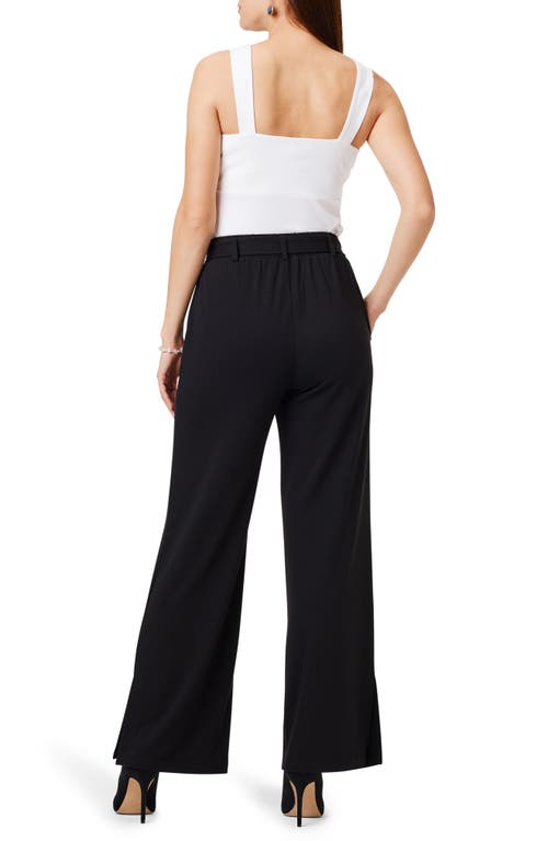 Nic + Zoe Polished Belted Jersey Wide Leg Pants In Black Onyx