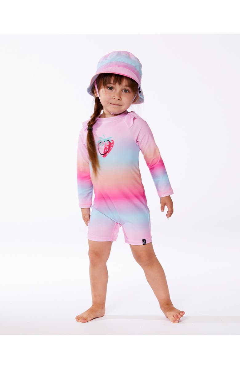 Deux par Deux Little Girl's Long Sleeve One-Piece Rashguard Pink, Orange, And Turquoise, Alternate, color, Pink, Orange, And Turquoise