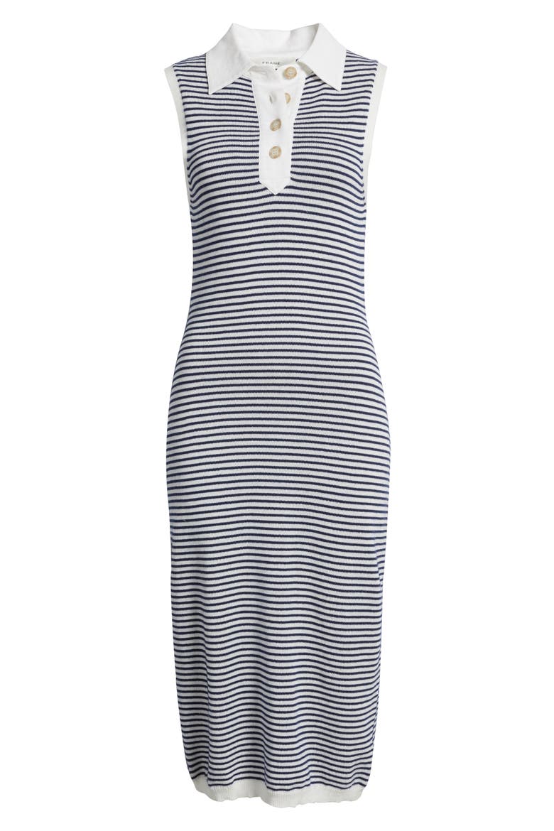 The Bold Stripe Knit Polo Midi Dress, Alternate, color, NAVY MULTI