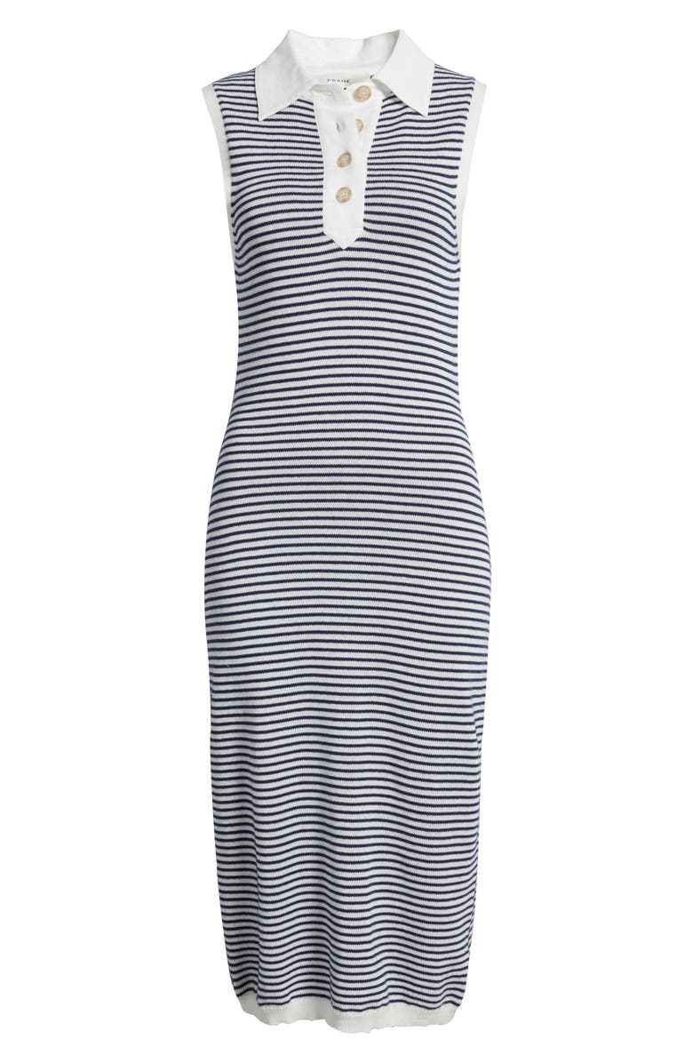 FRAME The Bold Stripe Knit Polo Midi Dress, Alternate, color, Navy Multi