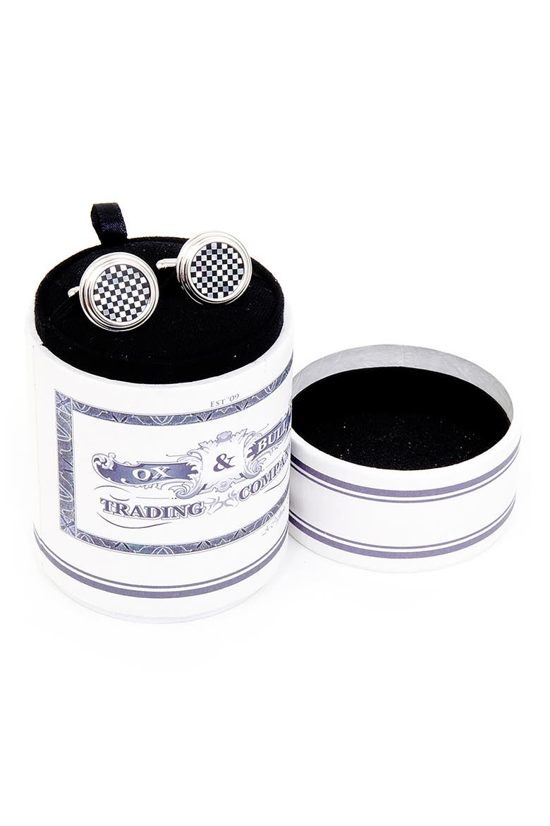 Check Circle Cuff Links, Alternate, color, METALLIC SILVER