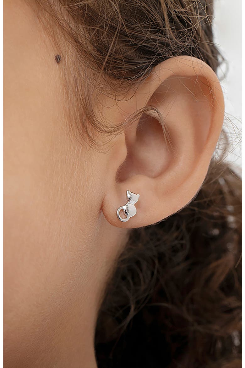 Kitty Cat Earrings, Alternate, color, Silver