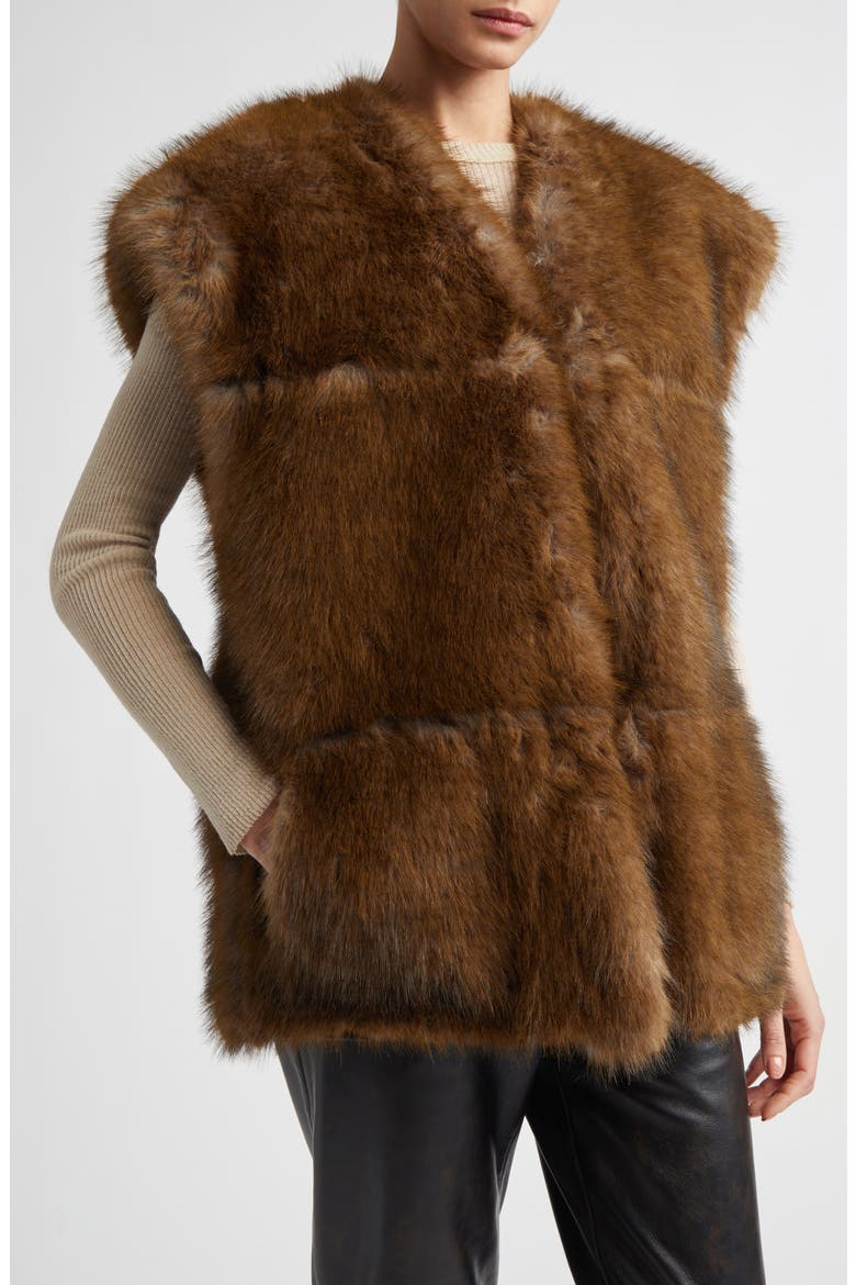 Cassia Reversible Faux Leather & Faur Fur Vest, Alternate, color, BLACK/ BROWN