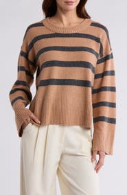 Bobeau Stripe Wide Sleeve Crop Sweater