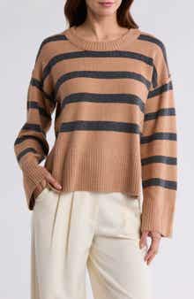 Bobeau Stripe Wide Sleeve Crop Sweater