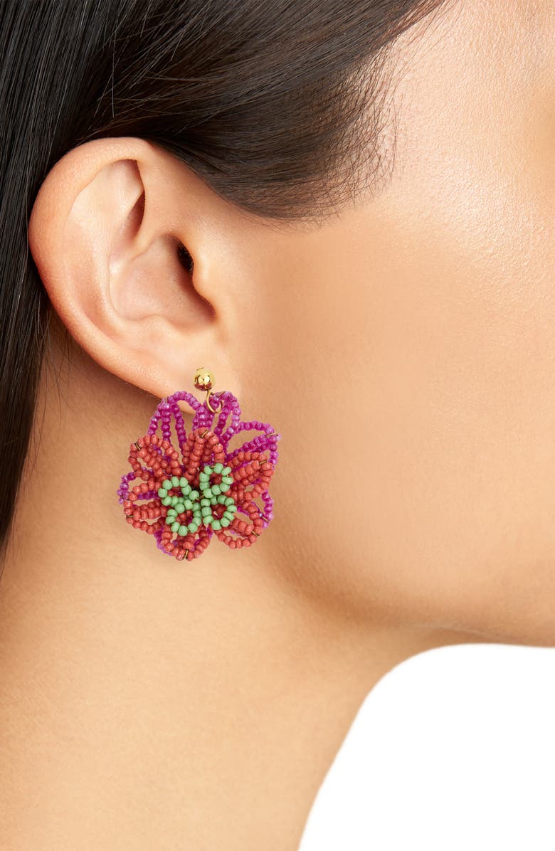 Cult Gaia Fabi Asymmetric Flower Earrings, Alternate, color, Qajar Rose Multi