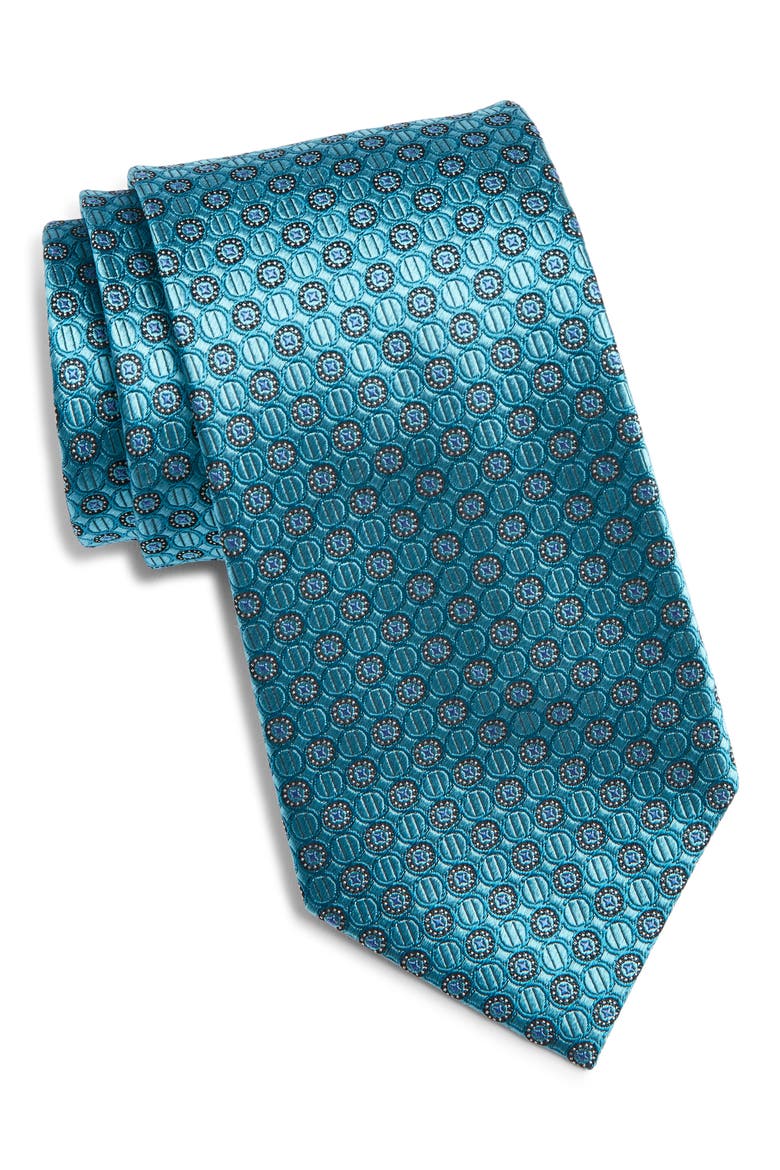 Medallion Silk Tie, Main, color, TEAL