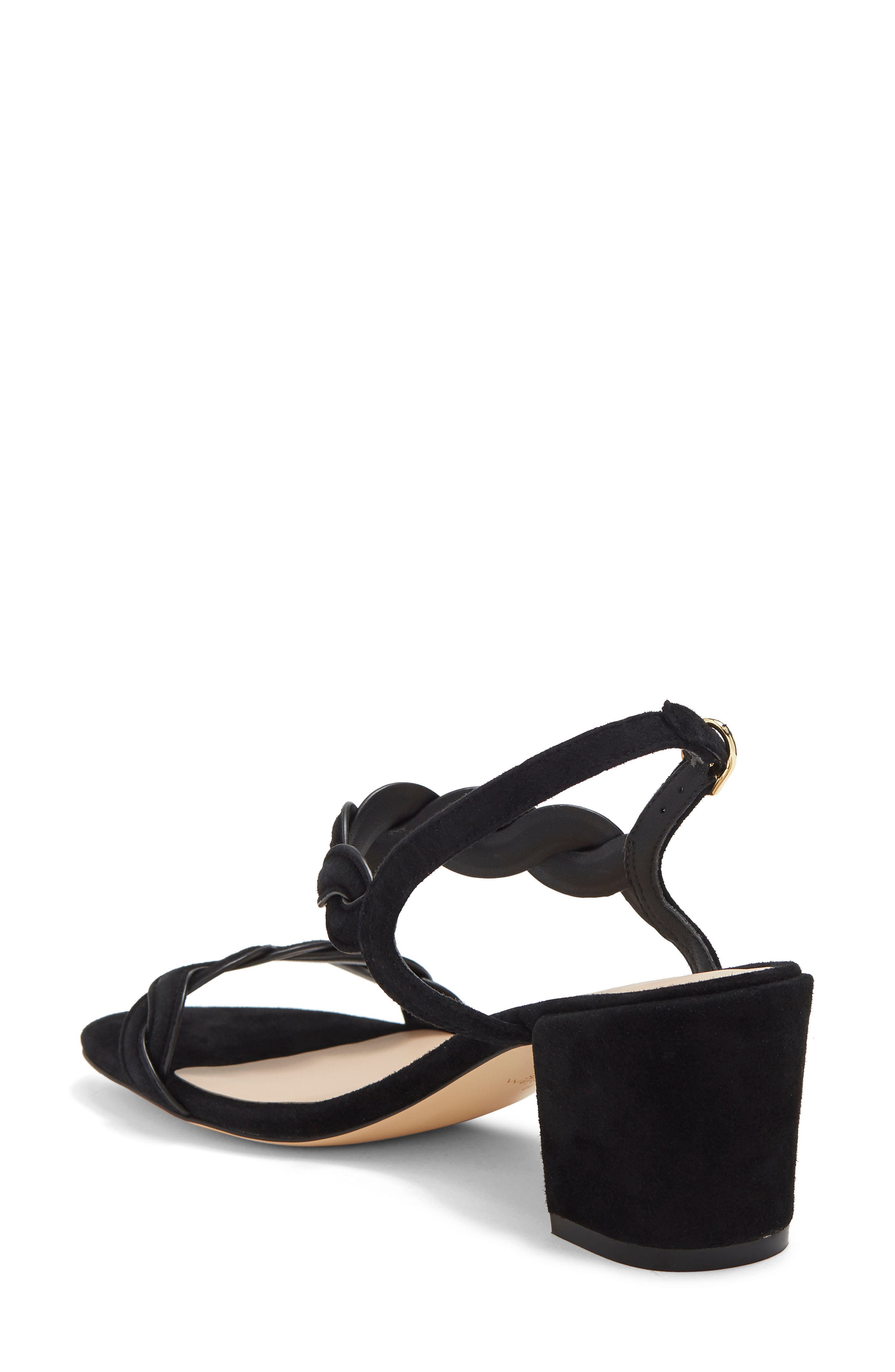 Stuart Weitzman Twistie Black Heel Sandal, Alternate, color, 