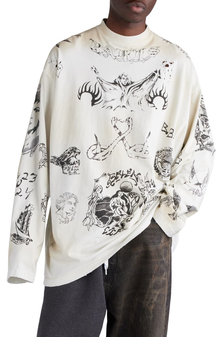Tattoo Distressed Long Sleeve Cotton Graphic T-Shirt (Men) | Nordstrom