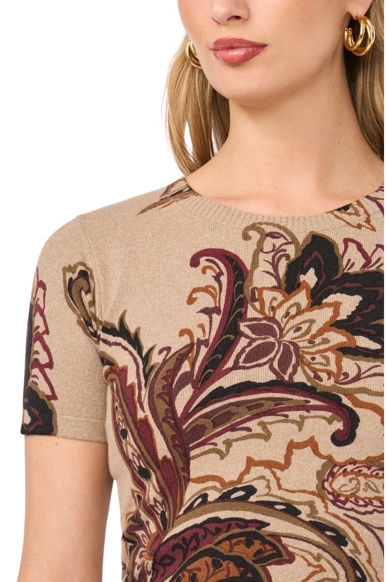 Floral Short Sleeve Sweater, Alternate, color, WOODEN