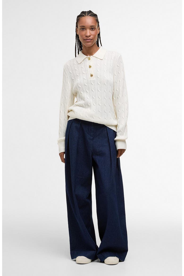 Evie Cable Stitch Polo Sweater, Alternate, color, CLOUD