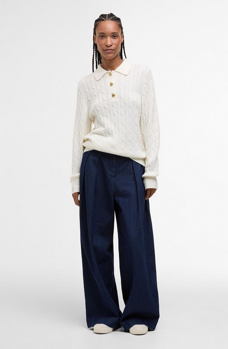 Barbour Evie Cable Stitch Polo Sweater, Alternate, color, Cloud