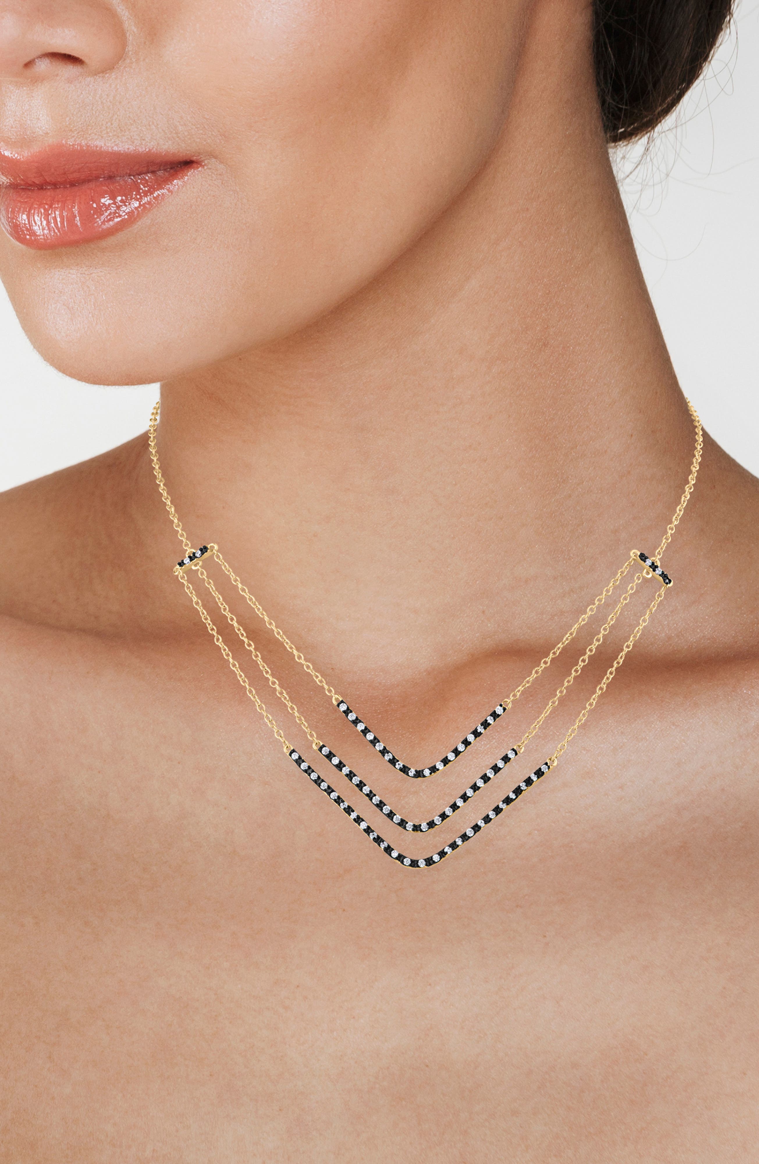 Pavé Cubic Zirconia Triple V-Bar Necklace