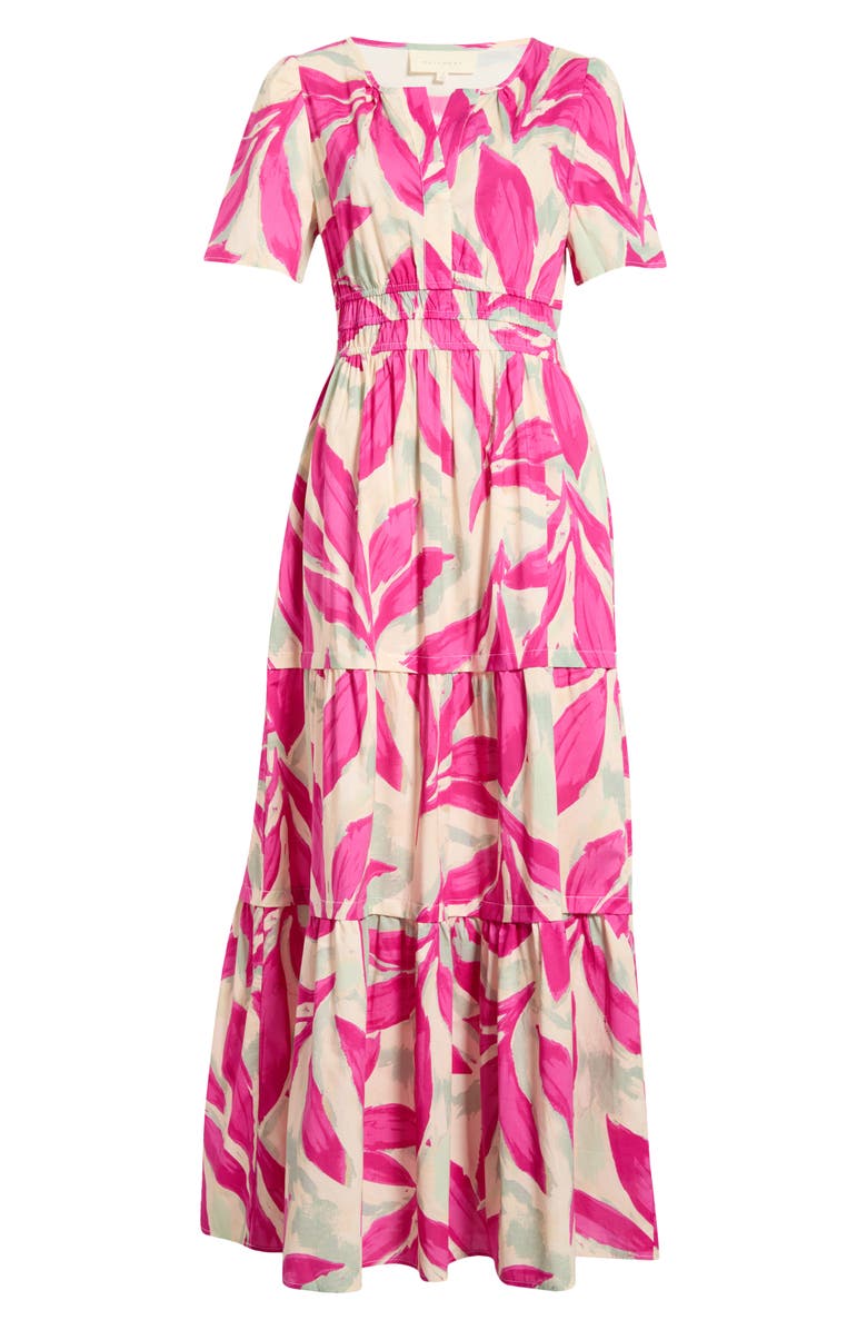 MELLODAY Short Sleeve Tiered Maxi Dress, Alternate, color, Bone Rose Violet Leaf