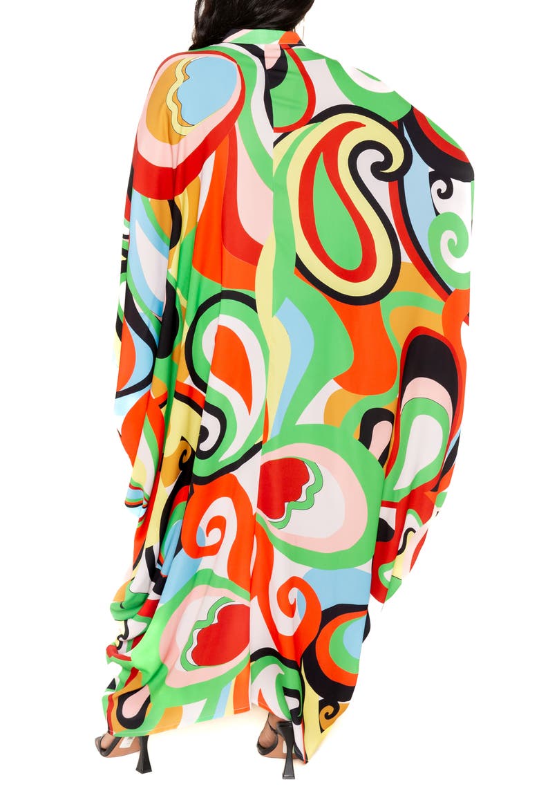 Geometric Print Long Sleeve Caftan, Alternate, color, GREEN MULTI