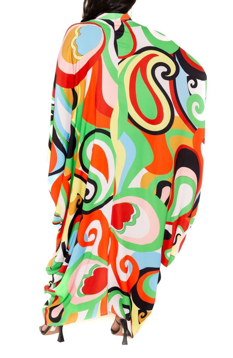 BUXOM COUTURE Geometric Print Long Sleeve Caftan, Alternate, color, Green Multi