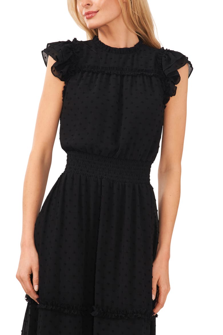 Clip Dot Flutter Sleeve Midi Dress, Alternate, color, RICH BLACK