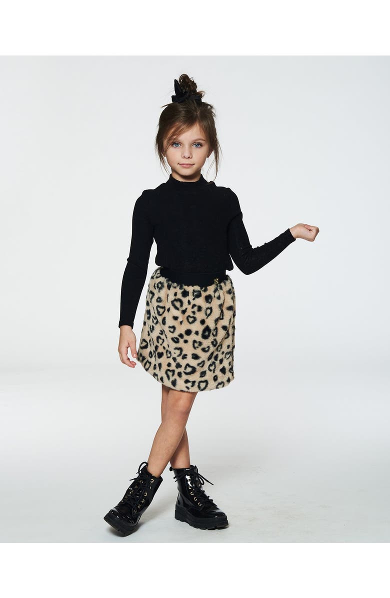 Deux par Deux Girl's Printed Faux Fur Skirt Leopard, Alternate, color, Printed Hearts