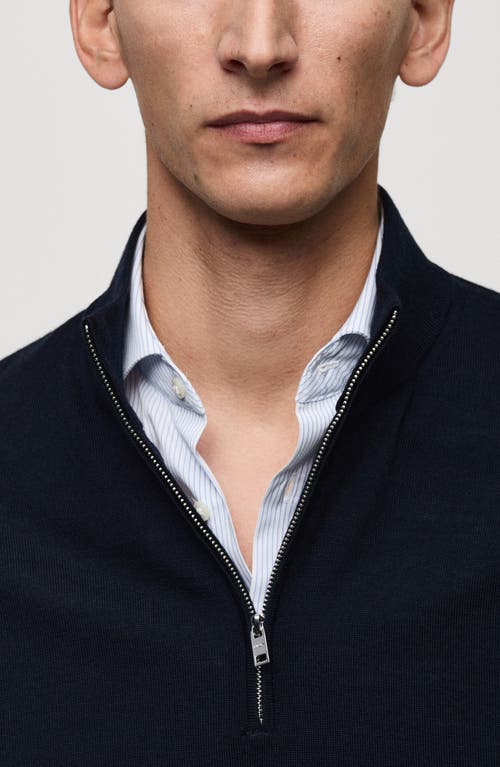 Mango Men's Slim-fit Merino Wool Quarter-zip Sweater In Dark Navy