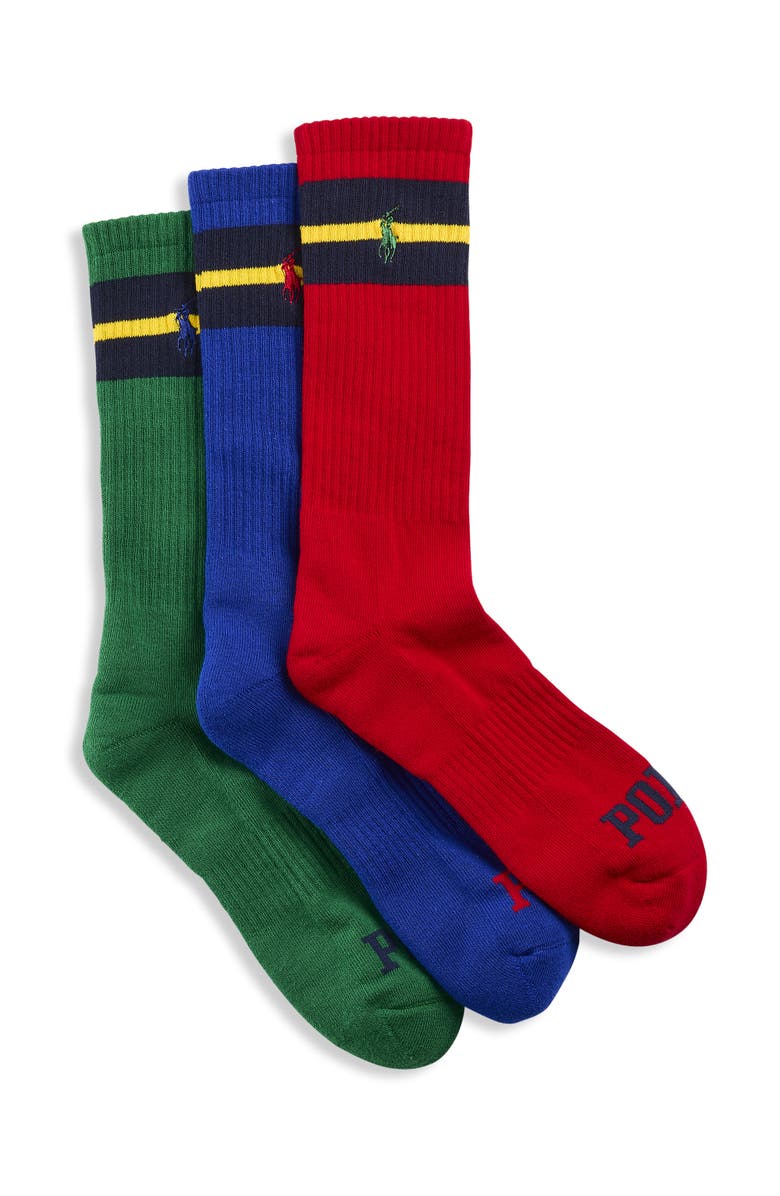 Polo Ralph Lauren Big & Tall 3-pk Striped Crew Socks, Main, color, 