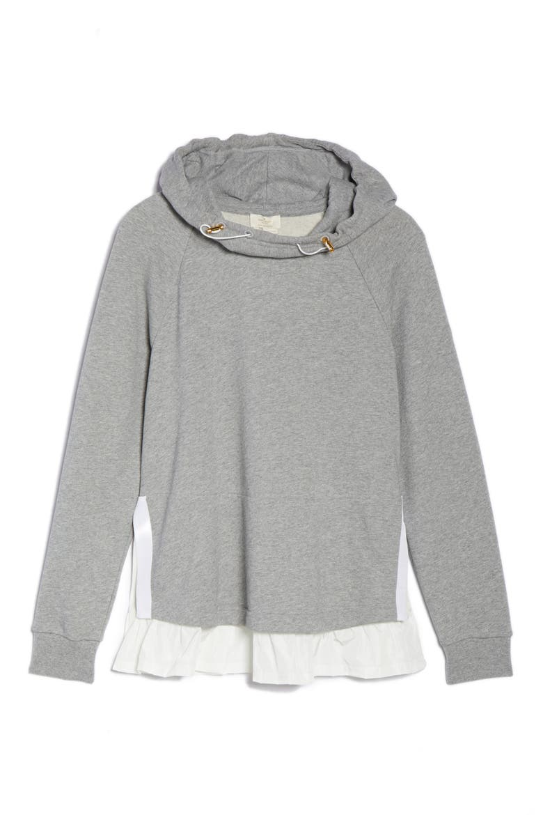 ruffle hoodie sweatshirt, Alternate, color, FLINT HEATHER