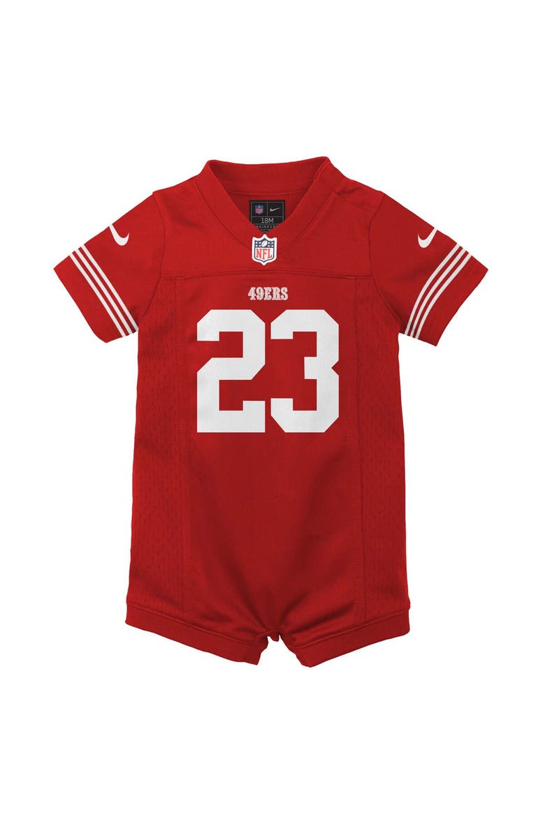 Newborn & Infant Nike Christian McCaffrey Scarlet San Francisco 49ers Game Romper Jersey, Alternate, color, Scarlet