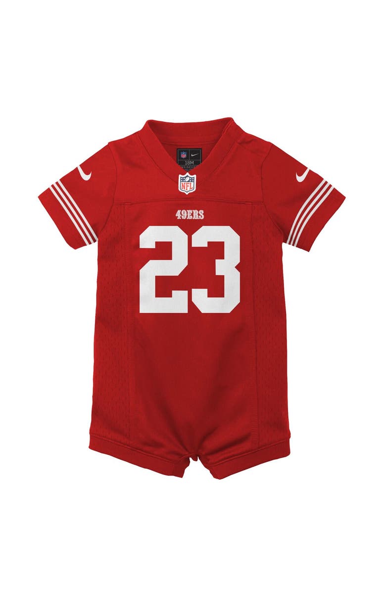 Nike Newborn & Infant Nike Christian McCaffrey Scarlet San Francisco 49ers Game Romper Jersey, Alternate, color, Scarlet