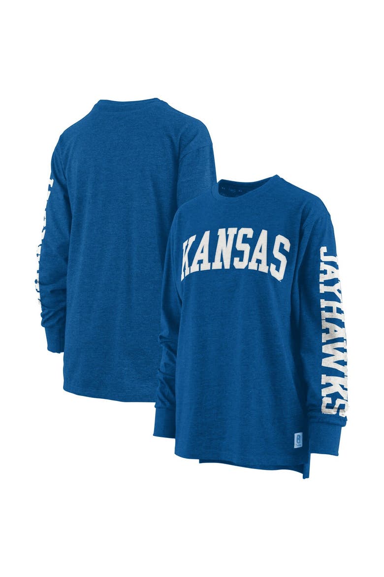 Women's Pressbox Heathered Royal Kansas Jayhawks Two-Hit Canyon Long Sleeve T-Shirt, Main, color, Royal