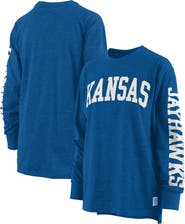 PRESSBOX Women's Pressbox Heathered Royal Kansas Jayhawks Two-Hit Canyon Long Sleeve T-Shirt