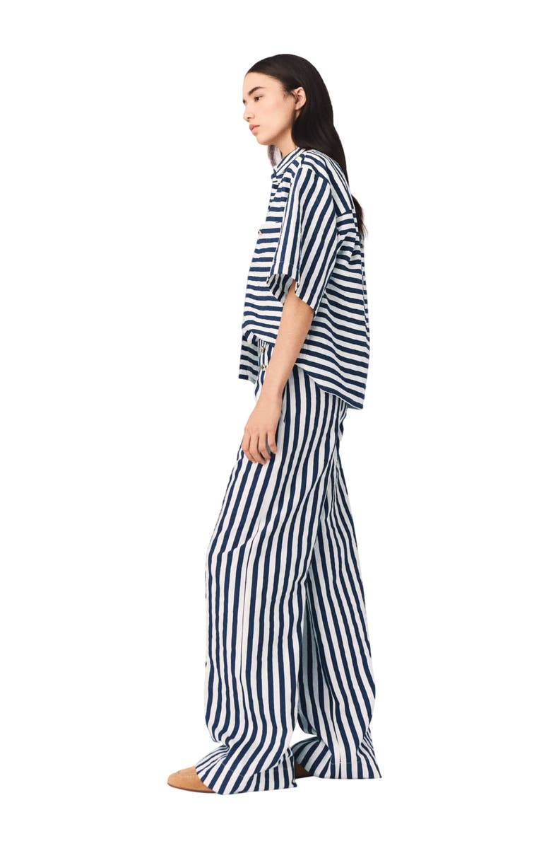 maje Cropped linen-blend shirt, Alternate, color, White/Blue