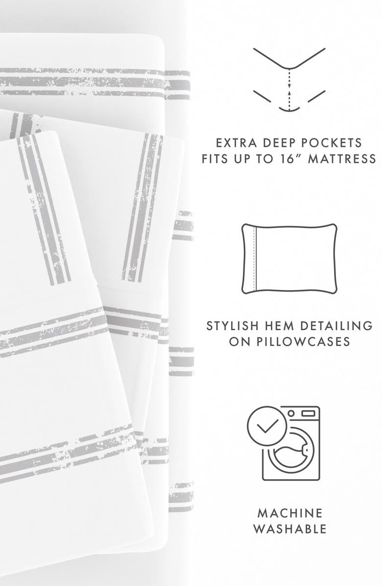 HOMESPUN HOME SPUN Premium Ultra Soft Distressed Line Pattern 4-Piece Bed Sheets Set, Alternate, color, Light Gray