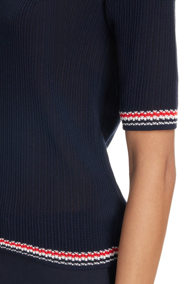 Thom Browne Stripe Rib Cotton & Silk Sweater, Alternate, color, 