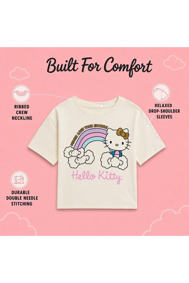 Glitter Short Sleeve T-Shirt, Alternate, color, Vanilla Hello Kitty