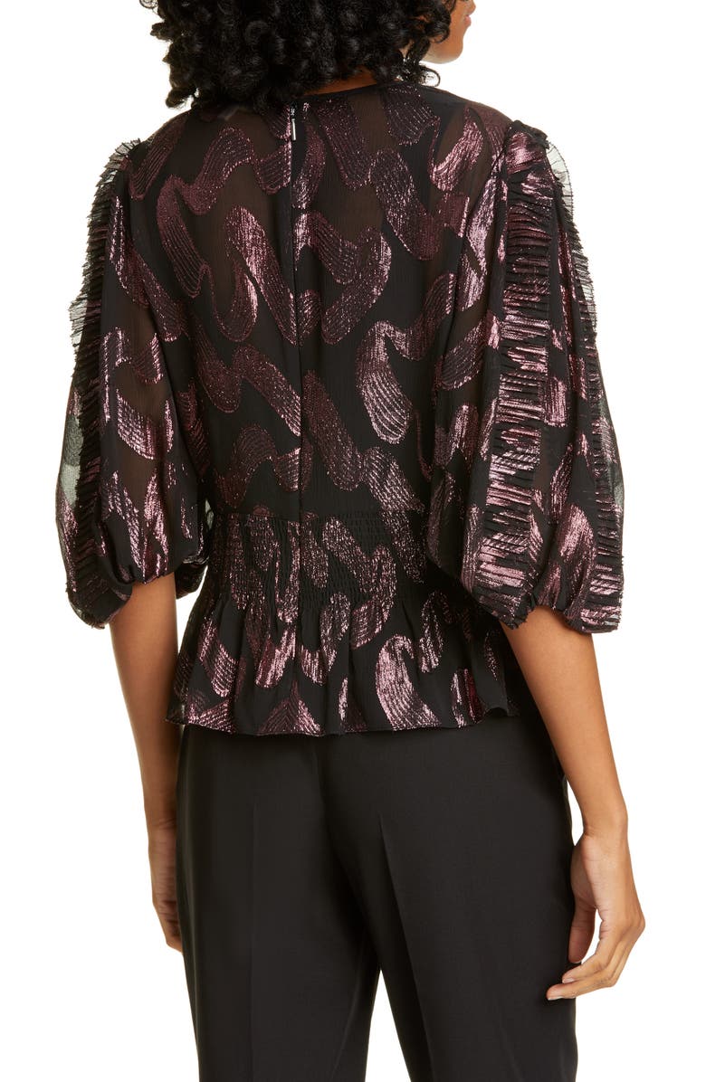 Rebecca Taylor Short Sleeve Lurex Top, Alternate, color,