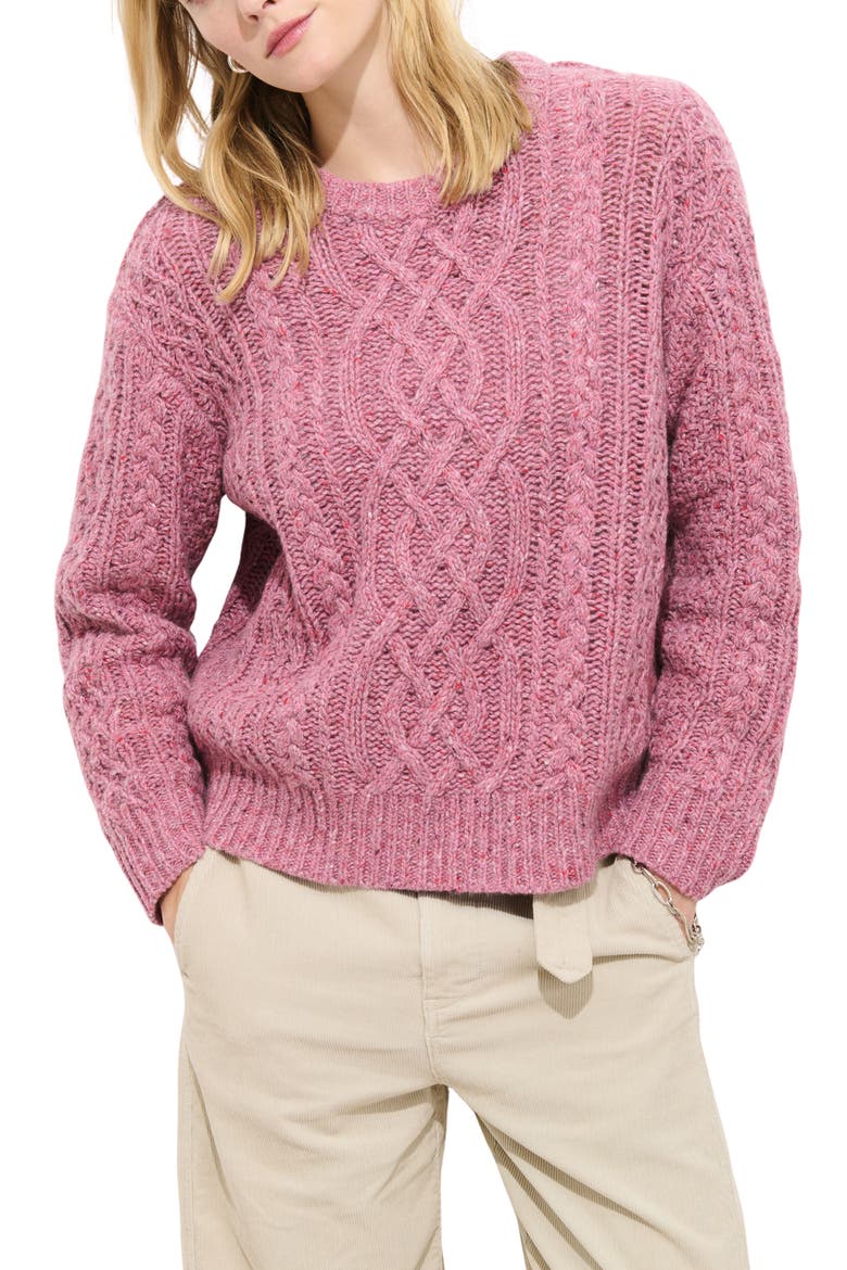 Madelyn Cable Knit Wool Blend Donegal Sweater, Main, color, BERRY