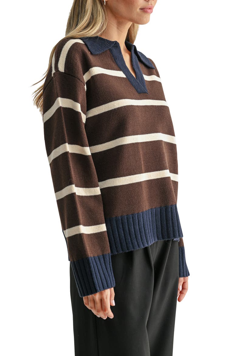 Striped Polo Sweater, Alternate, color, BROWN CREAM NAVY