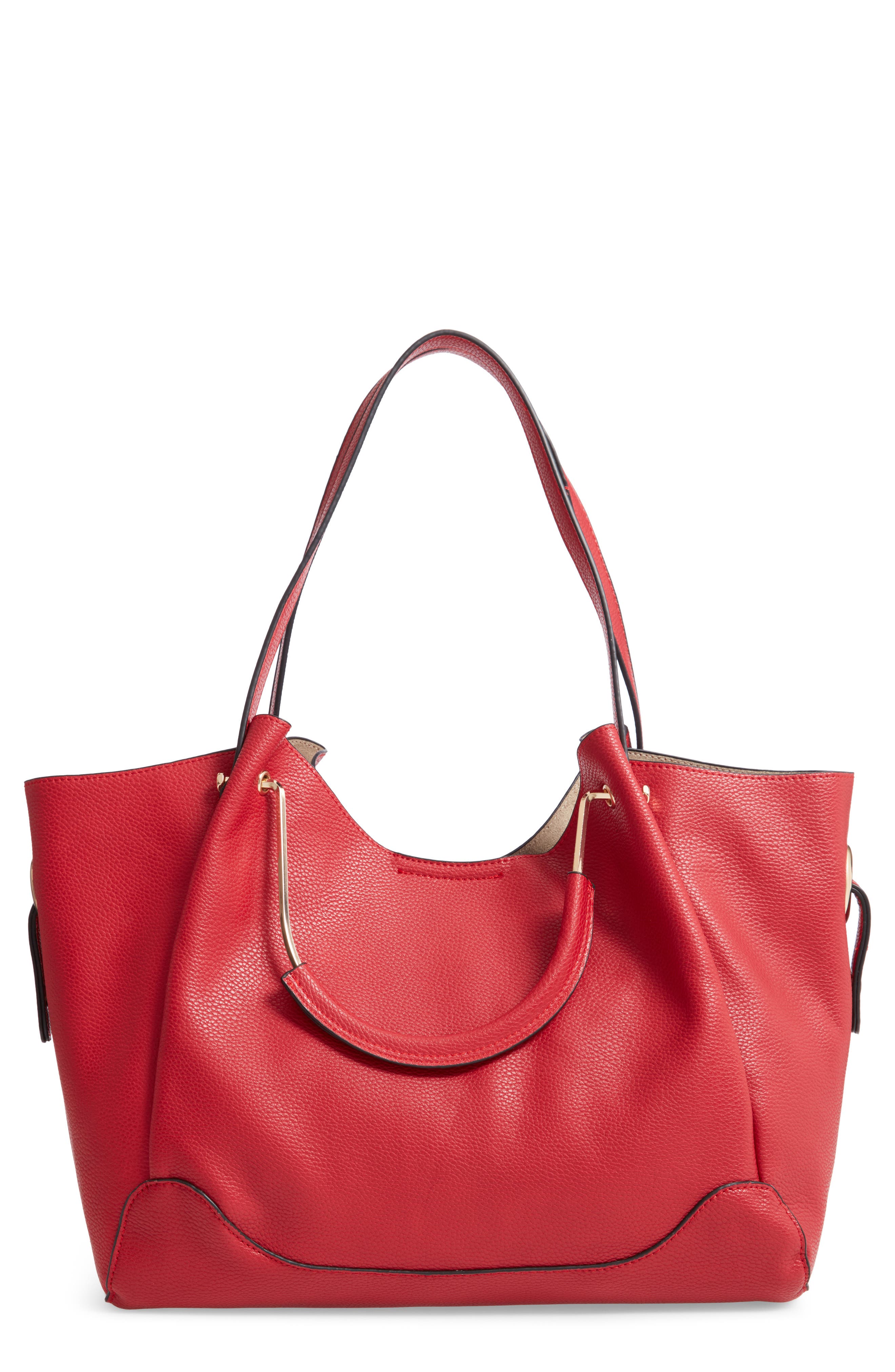 Faux Leather Satchel, Main, color, RED