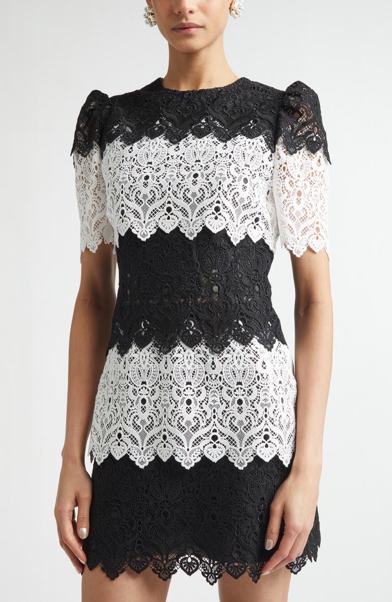 Carolina Herrera Colorblock Lace Minidress, Alternate, color, Black/ White