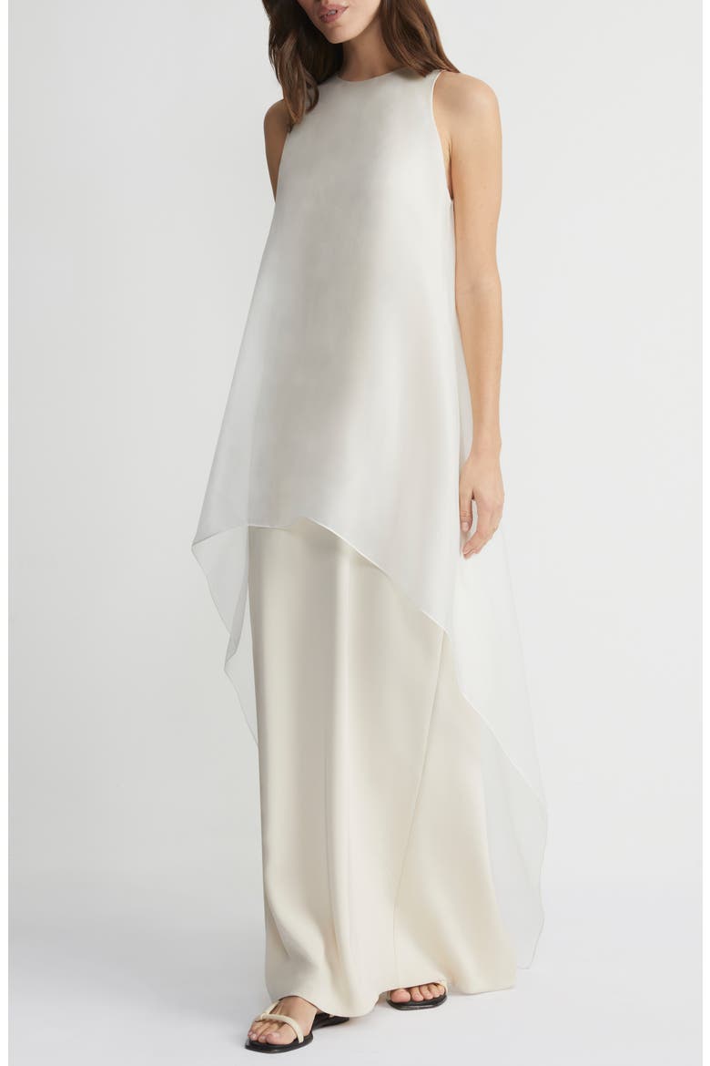Tie Back Overlay Sleeveless Silk Column Gown, Main, color, CLOUD