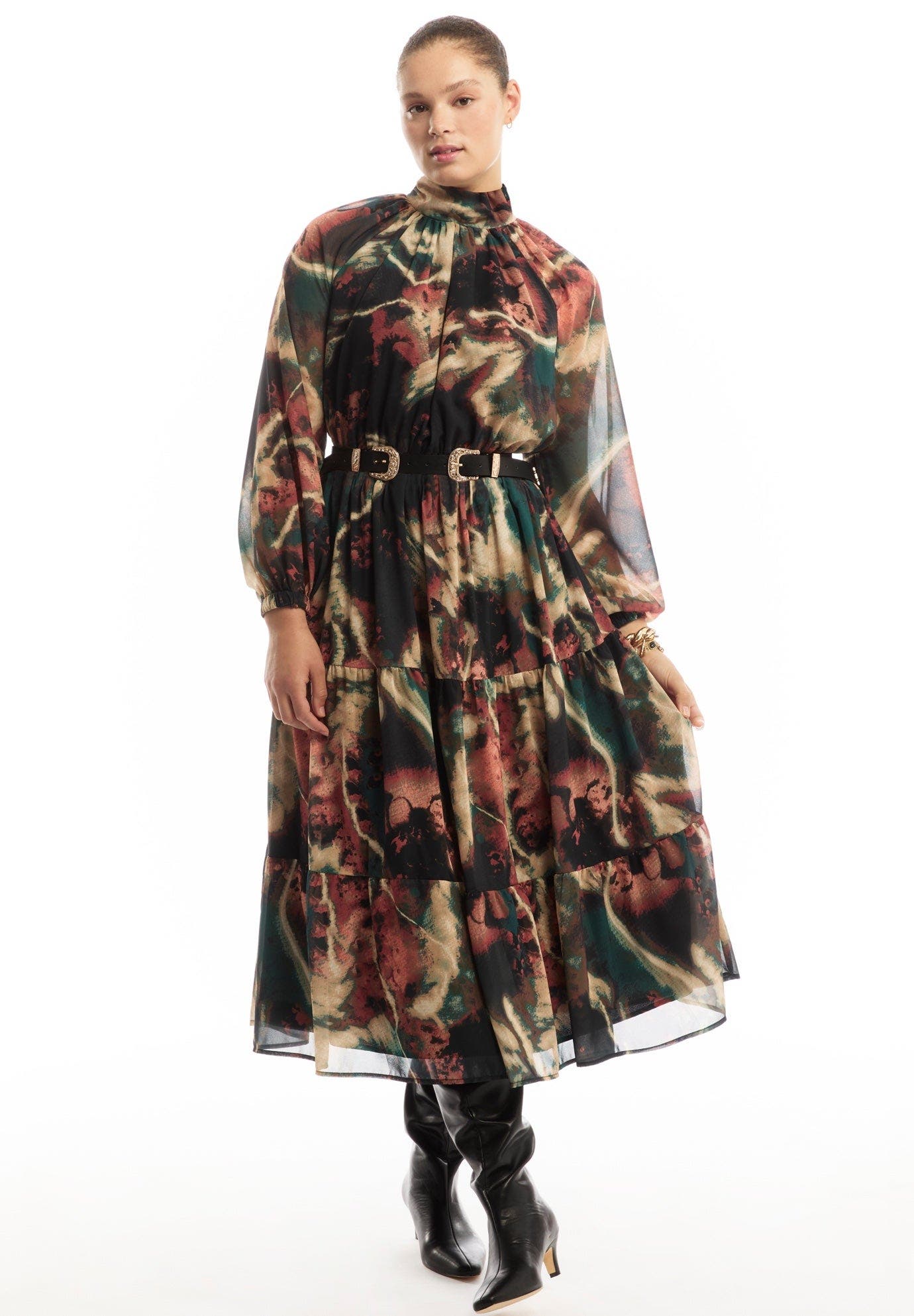 Mock-Neck Chiffon Midi Dress - image 2